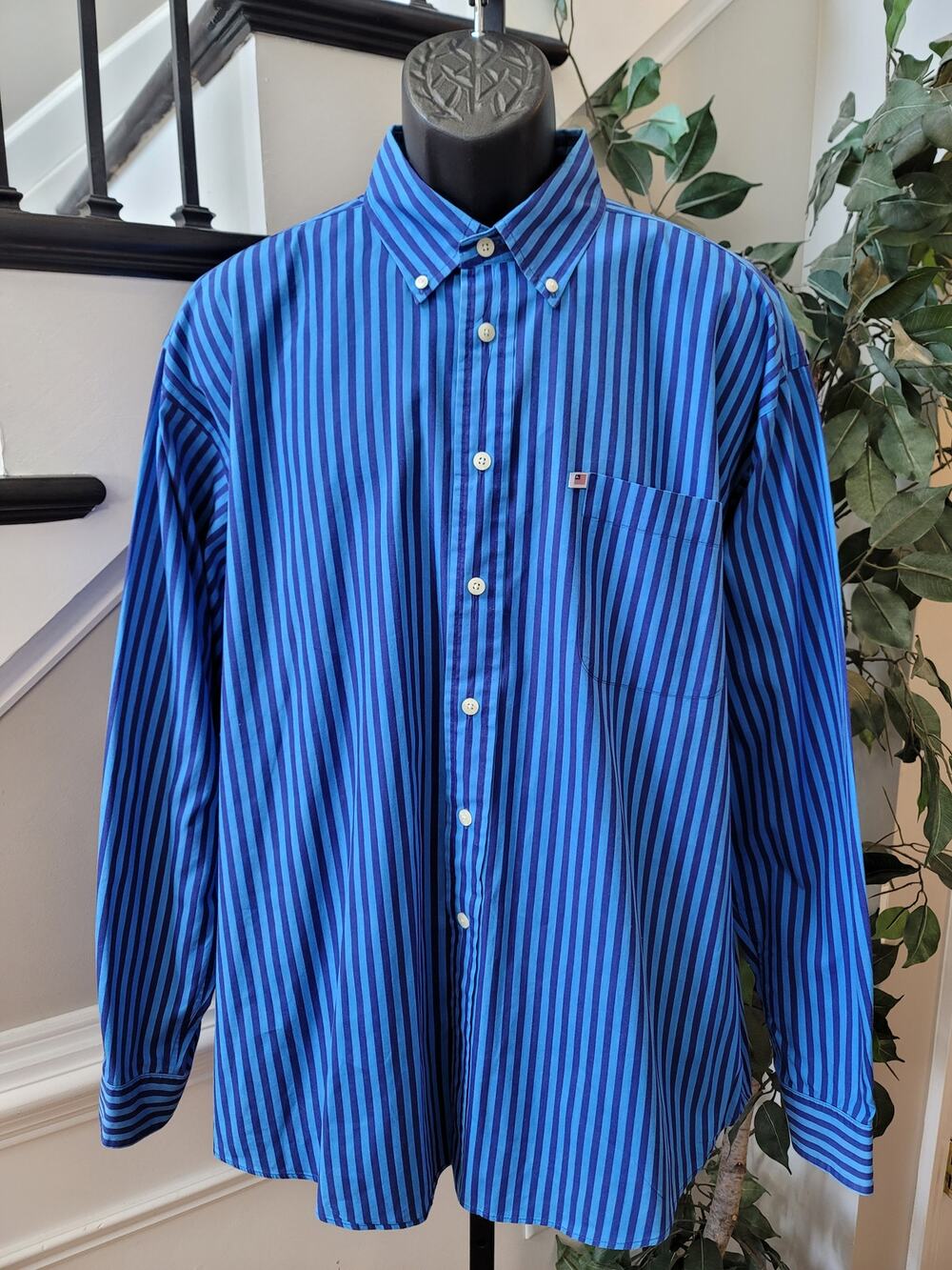 Ralph Lauren Jeans Co. Striped Button Down Shirt Men's Size XL Blue 100% Cotton